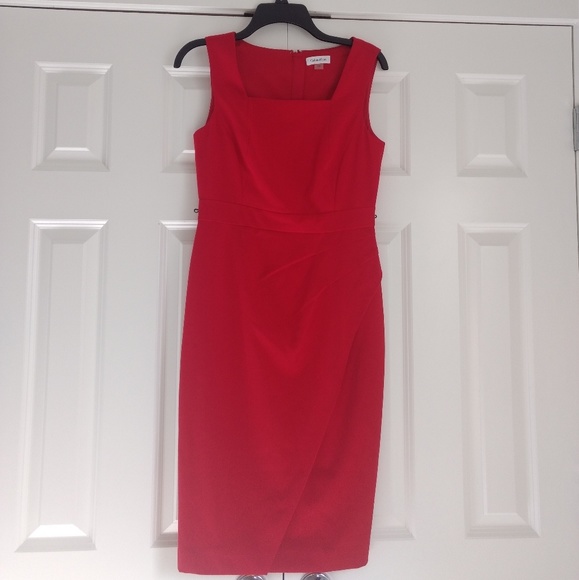 calvin klein red cocktail dress